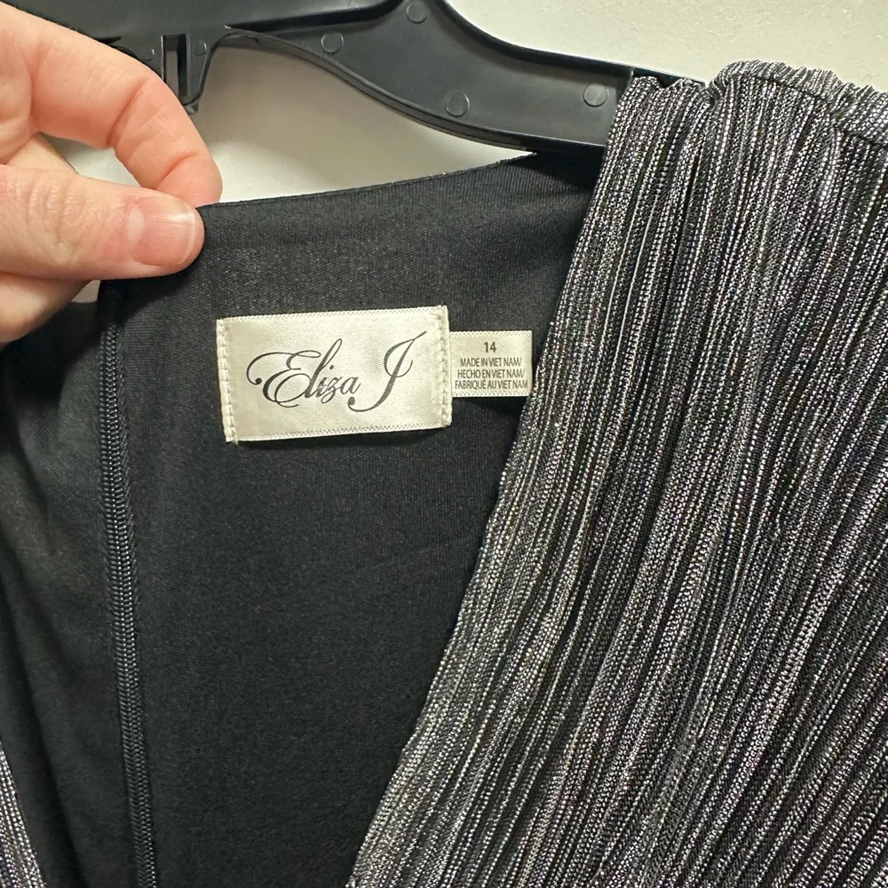 Gently Used Eliza J Elegant Silver Wrap jumpsuit - Picture 2 of 8